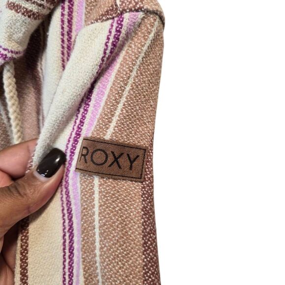 Roxy Sunlight Rider Hooded Shirt Jacket Women's XS Brown Pink Stripe Beach Boho - Picture 3 of 7